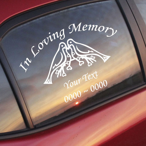 Two Doves on Hearts Custom In Loving Memory Decal