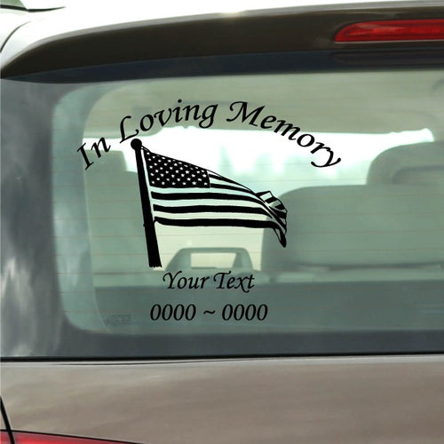 Detailed Waving American Flag Custom In Loving Memory® Decal